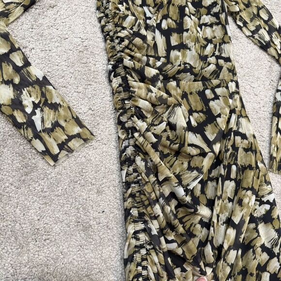 ZARA Green and Black Printed Tulle Ruched Bodycon Dress Size S - Picture 5 of 14